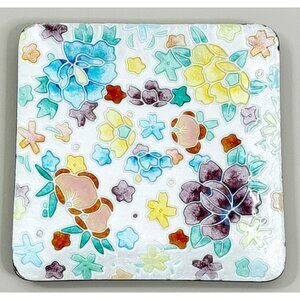Vtg ANDO 4" Trinket Dish Plate Cloisonne Enamel Metal Flowers Floral Japan GUC